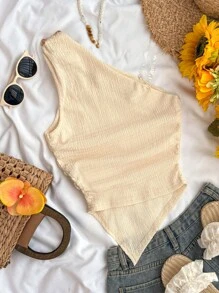 SHEIN Blouse asymétrique à col pour filles ados pour l'été, tenues de rentrée scolaire, mignonne, pour les vacances, les pique-niques familiaux de printemps en extérieur, porter tous les jours, convenant à diverses occasions