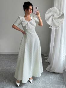 Modelyn Vestido midi para mujer de manga larga, corte holgado, con cuello cuadrado y lazo a la francesa - Multicolor - Ver 6