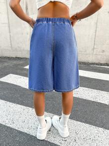 SHEIN Teenager Mädchen Frühling Sommer Lässig Elastischer Bund Weite Weiche Denim Lang Denim Shorts, Mädchen Sommer Strand Boho Urlaub Konzert Rave Outfits