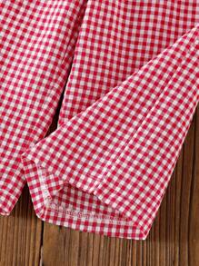 SHEIN Set de 2 piezas de parte superior con tirantes de moño a cuadros y pantalones para niña bebé, conjunto de ropa de verano en estilo vintage lindo - Rojo - Ver 8