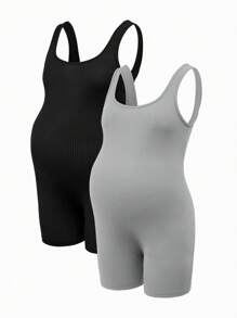 Modmama Pregnant Women Solid Color Sleeveless Slim Fit Romper, Summer - Multicolor - View 12