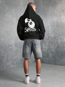 SUMWON 街头风套头连帽衫，带图案徽标印花，都市休闲抽绳运动衫，秋冬超大舒适家居服，男女通用运动休闲服