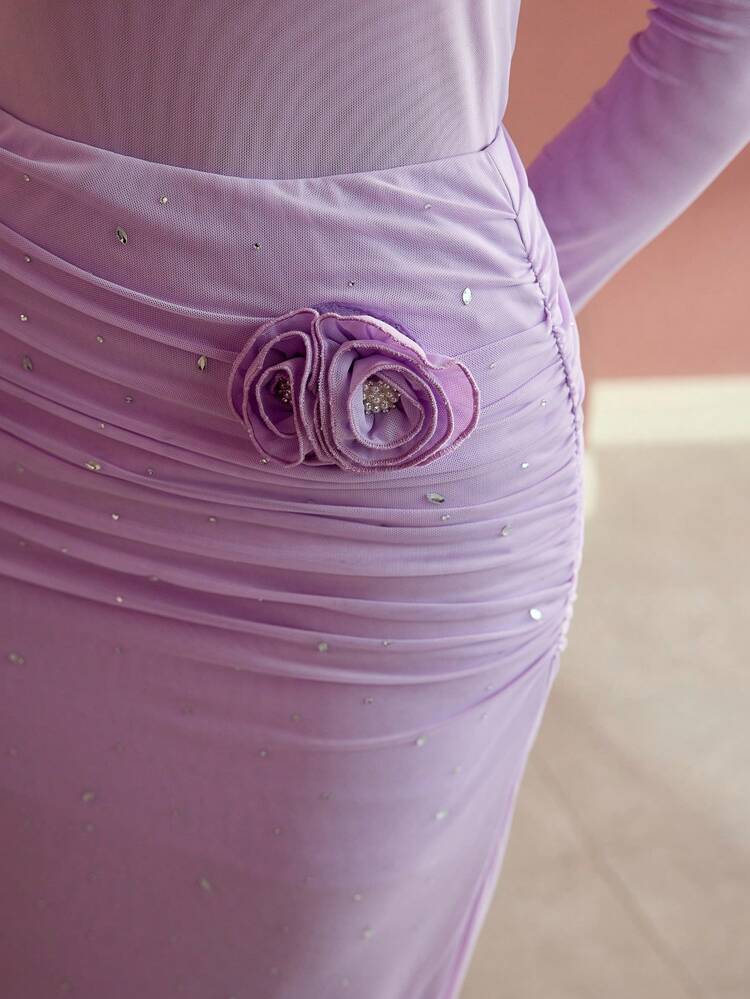 RHINESTONE DETAIL STEREO FLORAL SKIRT,VALENTINE'S DAY