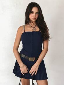 Roylia Fashionable New Stylish Waist Belt Pleated Suspender Dress For Women