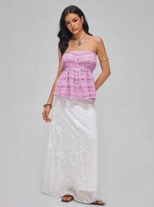 Roylia Parte superior corta de mujer con adorno de mariposa y ribete de encaje