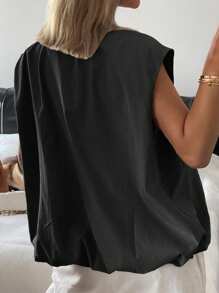 Chaleco holgado sin mangas casual para mujer, estilo de negocios y ocio, nueva llegada de verano, chaqueta para mujer, ropa de mujer de otoño, abrigos de mujer - Negro - Ver 4