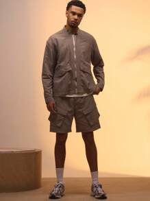 Musero Casual Street Style Oversized Utility Pocket Zip Through Jacket Only For Summer Holiday Vacation
