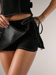 SHEIN BAE Shorts de mezclilla de verano informales para mujer con atar a los lados