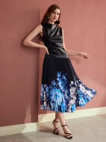 MOTF PREMIUM VESTIDO SIN MANGAS CON PLIEGUES EN CONTRASTE - Negro - Ver 5