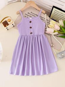 SHEIN 3 pezzi Vestito a coste multicolore senza maniche aderente e a ruota per ragazze, casual, da vacanza, carino e vivace