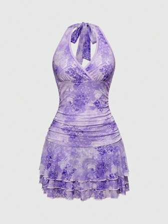 Fairycore Damen Neckholder Kleid, modisch für den Sommer