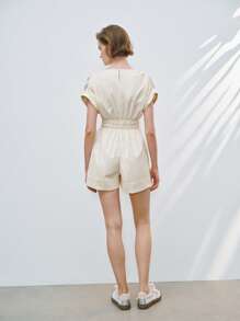 Chiquease Mono arrugado con cuello en V minimalista para mujer - Albaricoque - Ver 2