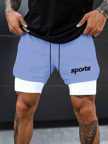 Manfinity Sport Corelite Męskie letnie swobodne kontrastowe kolory patchworkowe nadrukowane litery sportowe spodenki motocyklowe spodenki do biegania