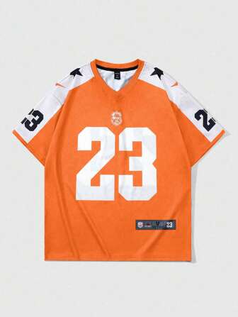 Prep Camiseta de manga corta con estampado de letras y números para hombres, adecuada para uso diario en primavera/verano, resaltando su estilo deportivo