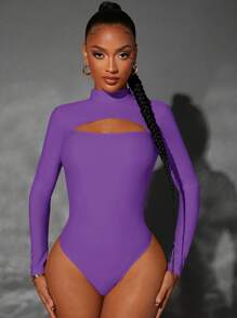 SHEIN SXY Áo liền quần ôm nữ Cắt ra màu trơn Gợi cảm - Màu tím  Violet - Xem 5