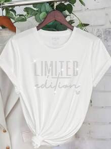 2PCS Plus Size Casual Letter LIMITED Edition T-Shirt Hot Diamond Pattern Round Neck Top Casual Women Graphic Tee Top For Summer Set - Multicolor - View 3