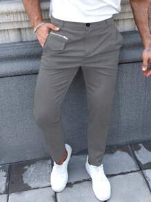 Manfinity Homme 纯色拉链口袋褶裥休闲时尚正装裤