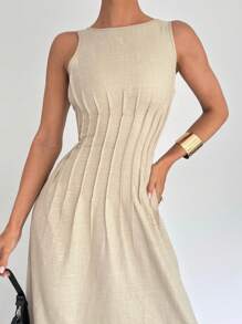 Siren Gaze 夏季新款女士收腰A字连衣裙 - 杏色 - 查看 3