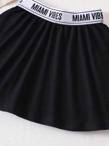 SHEIN Babygirl Cute Black Letter Webbing Strap Top And Elasticated Waist Skirt Set, Summer Casual - Black - View 7