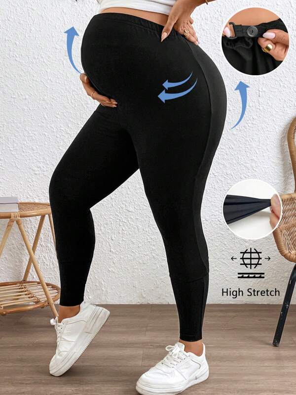 SHEIN Adjustable Waist Solid Color Slim Plus Size Maternity Pants
