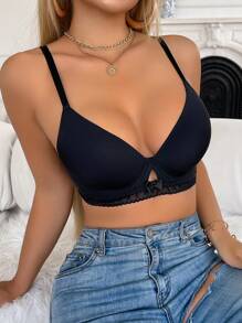 Miss Vinta Simple Seamless Thin Cup Wireless Bra With Side Support - Black - View 4