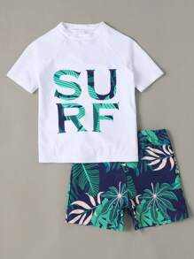Tween Boy Random Tropical & Letter Graphic Swimsuit