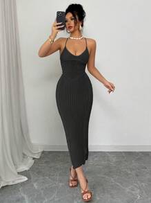 Rafferiza New Slim-Fit Sexy Openwork Strap Fashionable Unique Knit Dress, Suitable For Vacation And Beach, Spring/Summer