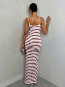 Glamine 女士优雅背心裙，黑白条纹针织无袖连衣裙 - 彩色 - 查看 2