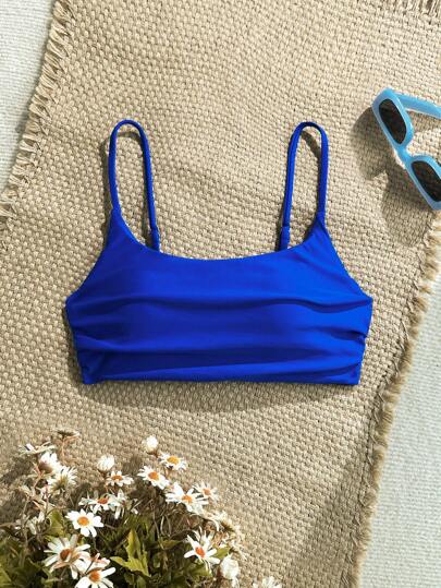 SHEIN Swim Women's Summer Vacation Beach Solid Color Spaghetti Strap Bikini Top
