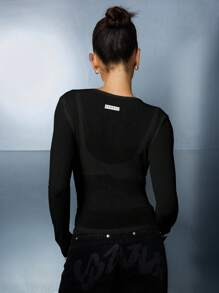 SUMWON WOMEN Long Sleeve Slim Fit Ribbed Crop Top Casual Weekend Fall Winter Autumn Shirt Minimalist Knit Sweater Soft Lounge Wear