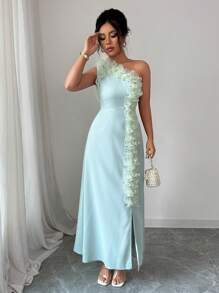 Rafferiza Asymmetric Neckline Bare Shoulder Sexy Slimming Beach Dress - Green - View 5