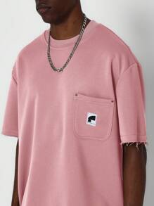 SUMWON 超大口袋 T 恤夏季休闲短袖街头风毛边细节运动圆领生活必备基本款上衣