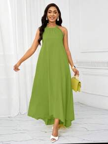 SHEIN Lady Holiday Dresses Wedding Guest Dress Women's Dresses Summer Women Dresses Holiday Leisure Long Suspender Dress Green - Green - View 3