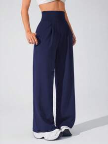 Lifespree 纯色高腰带口袋时尚运动长裤，适合户外运动 - 彩色 - 查看 5