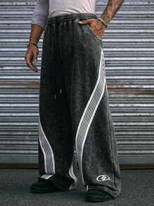 AXEPEAK Pantalones de chándal estilo streetwear de moda con pierna ancha y estampado de copos de nieve, para la escuela