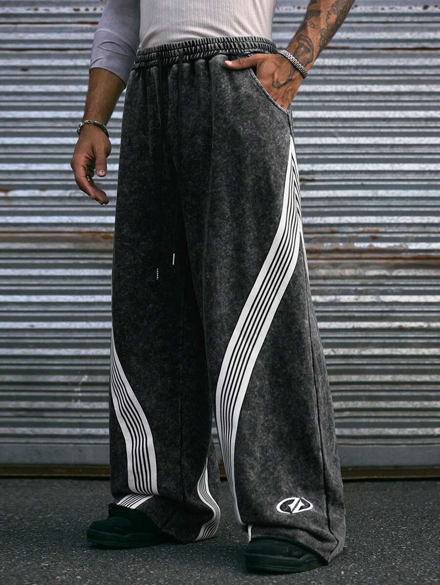 AXEPEAK Pantalones de chándal estilo streetwear de moda con pierna ancha y estampado de copos de nieve, para la escuela