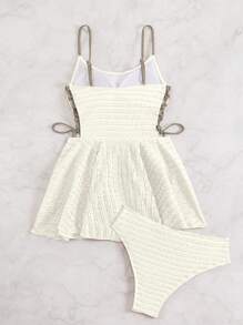 SHEIN Swim Springbreak Jacquard Knitted Tie-Side Dress And Top 2 Pieces Suit Set, For Holiday Resort Wear For Summer Beach Vacation