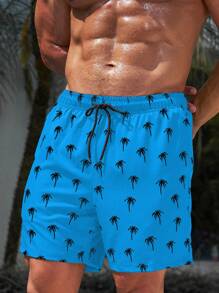 Surfspeed Herren Palmen Muster Shorts mit Kordelzug Taille und Taschen, Hawaii-Stil