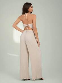 SHEIN Tall Set da 2 pezzi, top a canottiera con collo alla coreana e pantaloni lunghi, colore unito, adatto per vacanze