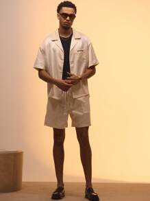 Casual Smart Street Style Satin "Musero Resort Beach Club" Button Through Short Sleeve Shirt Only For Summer Holiday Vacation - White - View 5