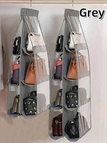 SHEIN 1 pièce 6/8 poches Organiseur de sac à main et sac suspendu. Étagère transparente suspendue pour le rangement et le stockage des sacs à main. Organisateur de placard pour économiser de l'espace dans la chambre.