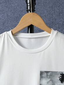 SHEIN Conjunto de camiseta y pantalones con estampado de paisaje urbano para niños preadolescentes