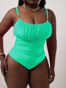 Slaydiva Traje de baño de una pieza de talla grande de unicolor, de estilo casual y con tirantes ajustables