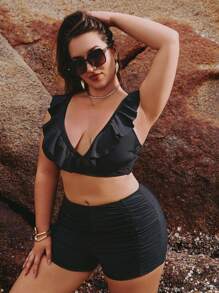 Elaquor Costume da bagno tinta unita in taglie comode, adatto per le vacanze in spiaggia