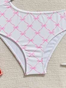 Tween Girl Bow Print One Piece Swimsuit - Multicolor - View 5