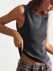 Bohemela Casual Solid Color Knitted Backless Slim Fit Tank Top For Women