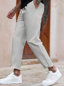 Manfinity Homme Pantalons droits ajustés de couleur unie décontractés pour hommes, pantalons décontractés pour hommes, pantalons pour hommes, ensembles de pantalons pour hommes