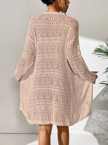 SHEIN Swim Kimono abierto de verano de punto calado para mujer como cubrecostras - Rosa vieja - Ver 2
