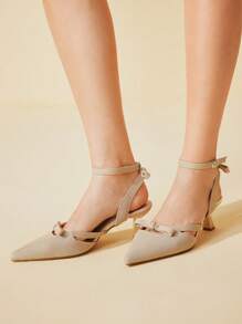 CUCCOO BASICS Pointed Toe Bowknot High Heel Pumps For Women - Apricot - View 10