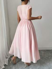 Chiquease Women's V-Neck Chiffon Dress, Summer - Pink - View 2